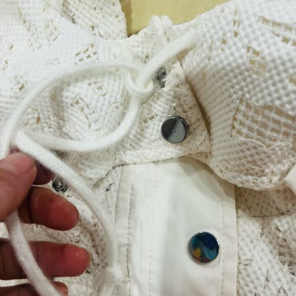 Rebecca Taylor White Cream Hooded Eyelet lightweight moto Jacket Size 8 - Picture 8 of 12